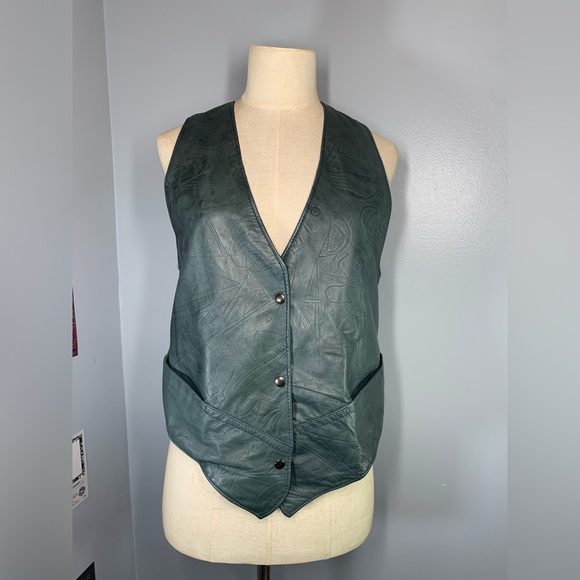 Leather Vest teal Reversible Country core Cottage core Vest - Picture 9 of 15